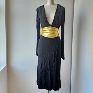 Vintage 2006 DVF Diane Von Furstenberg Black Wrap Dress with Gold Lamé Belt SZ 6